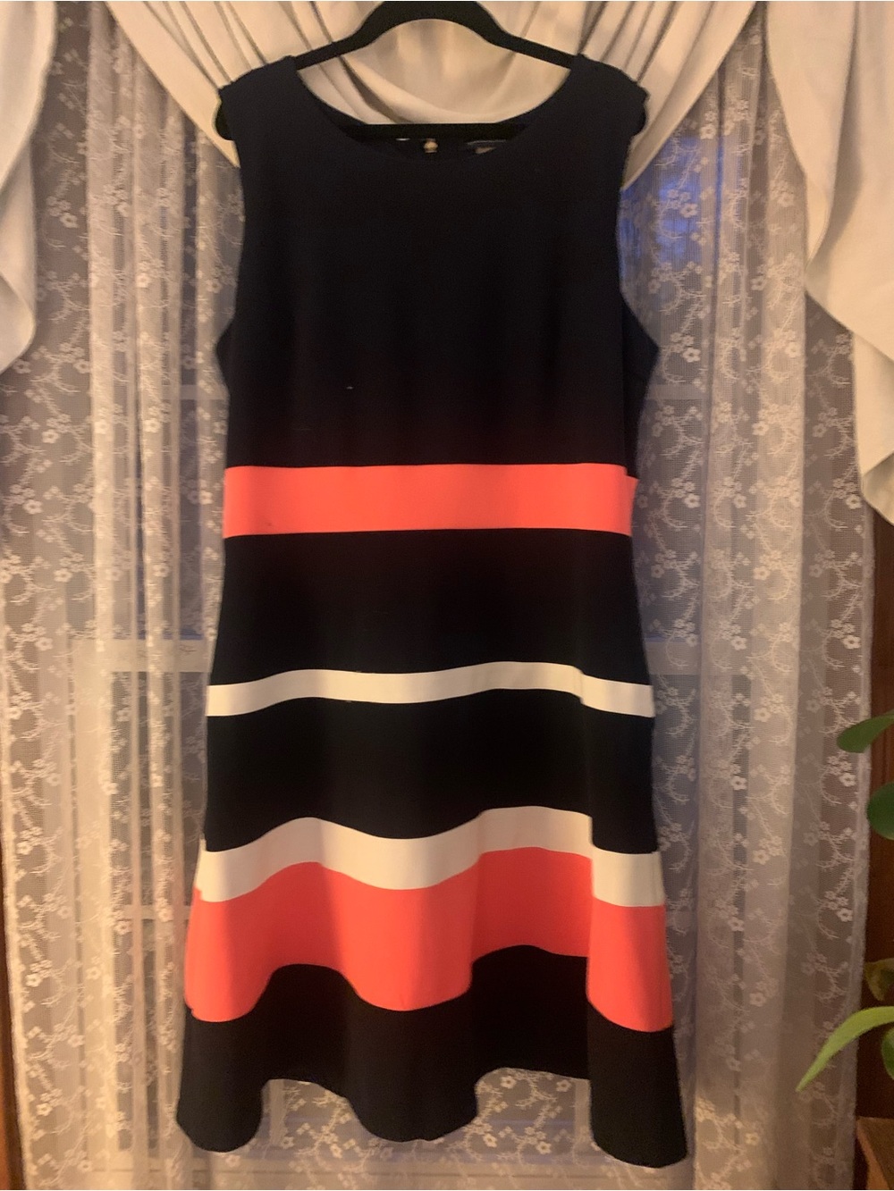 Tommy Hilfiger Navy Blue, White & Red Striped Sleeveless Dress